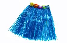 Юбка Гавайская синяя, карнавальная, синтетическое волокно, длина 40 см