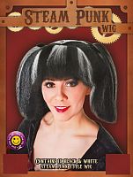 Парик Стимпанк женский, черный с белыми разводами, длина 33 см