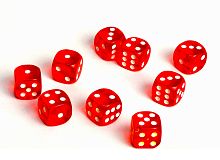 Кубик игральный пластиковый (кости), 18 мм, 6 граней, цвет прозрачно-красный, 1 штука