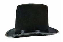 Цилиндр черный фетр с черной лентой, волнистые поля, высота 15 см, размер 56