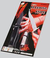 Нож убирающийся с кровью, черный пластик, жидкая кровь, длина 15 см