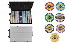Набор для покера Crown POKER GAME в алюминиевом черном кейсе, 1000 фишек + 2 колоды карт + 5 кубиков