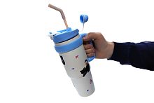 Термокружка с трубочкой Котенок SUMMER Trendy Cups бело-голубая 1000 мл