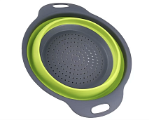 Дуршлаг силиконовый складной круглый, миска с ручками, диаметр 24 см