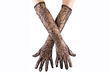 Перчатки элегантные Паутинка удлиненные, черный полиэстер, без размера