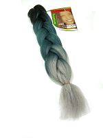 Канекалон 3 цвета X-Pression 3/2, Черный/Аквамарин/Седой, пряди, искусственный волос, длина 60 см