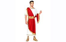 Костюм Римского императора (тога, пояс, венок), белый, красный полиэстер, размер 48-50