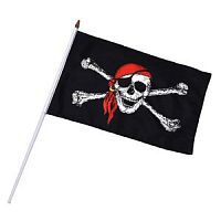 Флаг Пирата черный (череп с красной банданой), размер 16 х 23 см