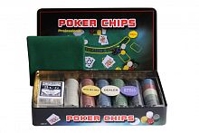 Набор для покера Holdem Light POKER CHIPS на 300 фишек с номиналом (жестяная коробка) 