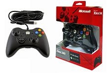 Джойстик проводной XBox 360 Black (красная упаковка)