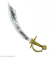 Сабля Пирата с золотой ручкой загнутая 30825, серый пластик, длина 48 см