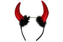 Рога на ободке большие красные с черным мехом, рога высотой 12 см
