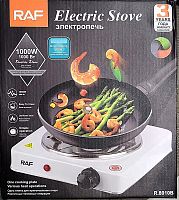 Плита настольная электрическая 1 конфорка СПИРАЛЬ RAF R8010B БЕЛАЯ, 1000Вт 