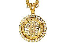 Ожерелье Долларовое со стразами, золотое, металлическое, длина 70 см