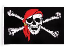 Флаг пиратский (череп с красной банданой), черный полиэстер, размер 45х60 см