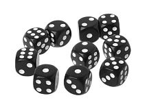 Кубик игральный пластиковый (кости), 14 мм, 6 граней, цвет черный, 1 штука 
