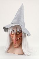 Маска Ведьма в серой шляпе BM200, латекс, искусственное волокно, ткань, без размера