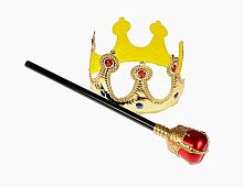 Корона и Скипетр Короля набор, золотой полиэстер, пластик, длина 54 см
