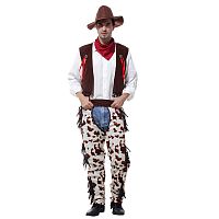 Костюм Ковбой (жилет, брюки, шляпа, платок) M-0068, пестрый коричневый, красный полиэстер, размер М 