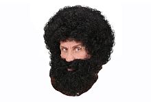 Парик Дикаря с бородой кудрявый черный 6489N (парик, борода), полиэстер, без размера