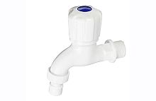 Кран водоразборный, 1/2" (15 мм), маховик, со штуцером, белый пластик