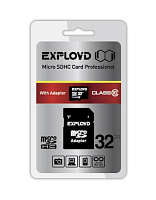 Карта памяти Exployd MicroSDHC 32Gb Class 10, c адаптером SD