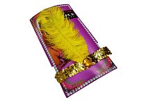 Перья Лайзы желтые, блестящая повязка с поетками, без размера