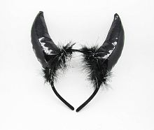 Рога карнавальные виниловые с пухом черные на ободке, без размера