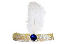 Перья Лайзы белые, блестящая повязка с поетками, без размера