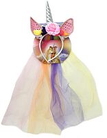 Единорог на ободке с вуалью 80417, белый, розовый пластик, полиэстер