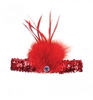 Повязка на голову с пером  красная с пайетками ВА1032 (перья), без размера