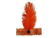 Перья Лайзы оранжевые PG-083, блестящая повязка широкая с поетками, без размера