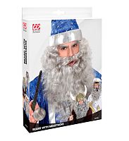 Борода с усами серая кудрявая (усы, борода), серый синтетический волос, полиэстер